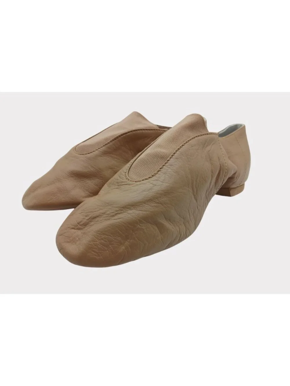 Bloch Tan Split Sole Slip On Jazz Shoe Size 5 Elastic Panel Rubber Sole Heel - Picture 4 of 11